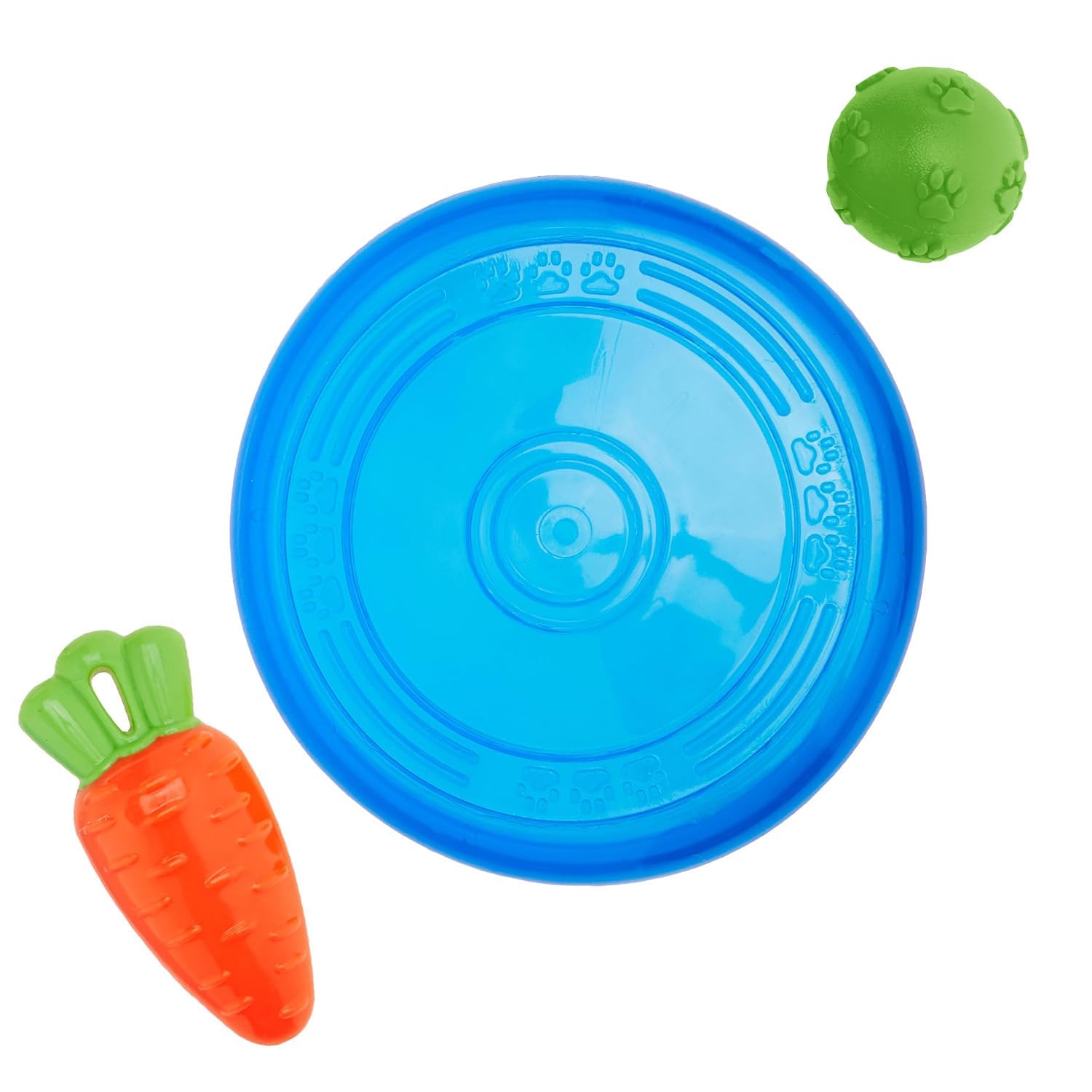PSK PET MART Dog Toys (Set of 3)  Throwing Natural Latex Ball, Squeezy Carrot, and Super Flyer Frisbee | Interactive Play for D