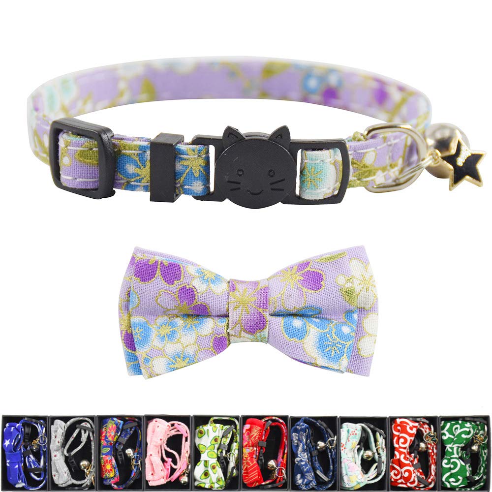 Bowtie Cat Collars Breakaway With Bell, Adjustable Cute Kitty Collars Safety Buckle Kitten Collar For Cat Puppy 7.5-11In (22)