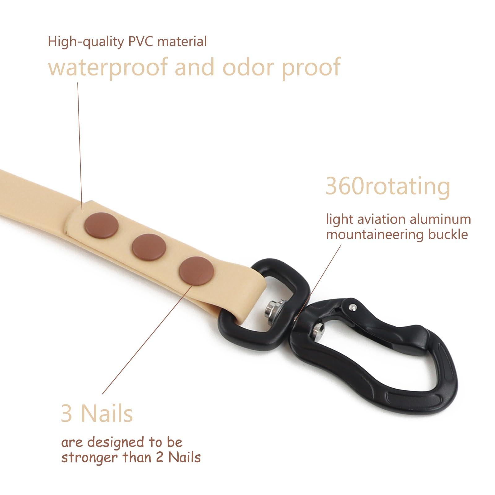Wolfone Waterproof Dog Leash Carabiner Leash For Dogs Soft Handle Easy Care 5Ft*15Mm*2.0Mm Sand
