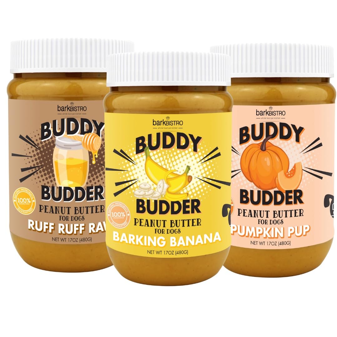 Pumpkin Pup + Ruff Ruff Raw + Barkin Banana Buddy BUDDER, 100% Natural Dog Peanut Butter, Healthy Dog Treats - Made in USA (Set 