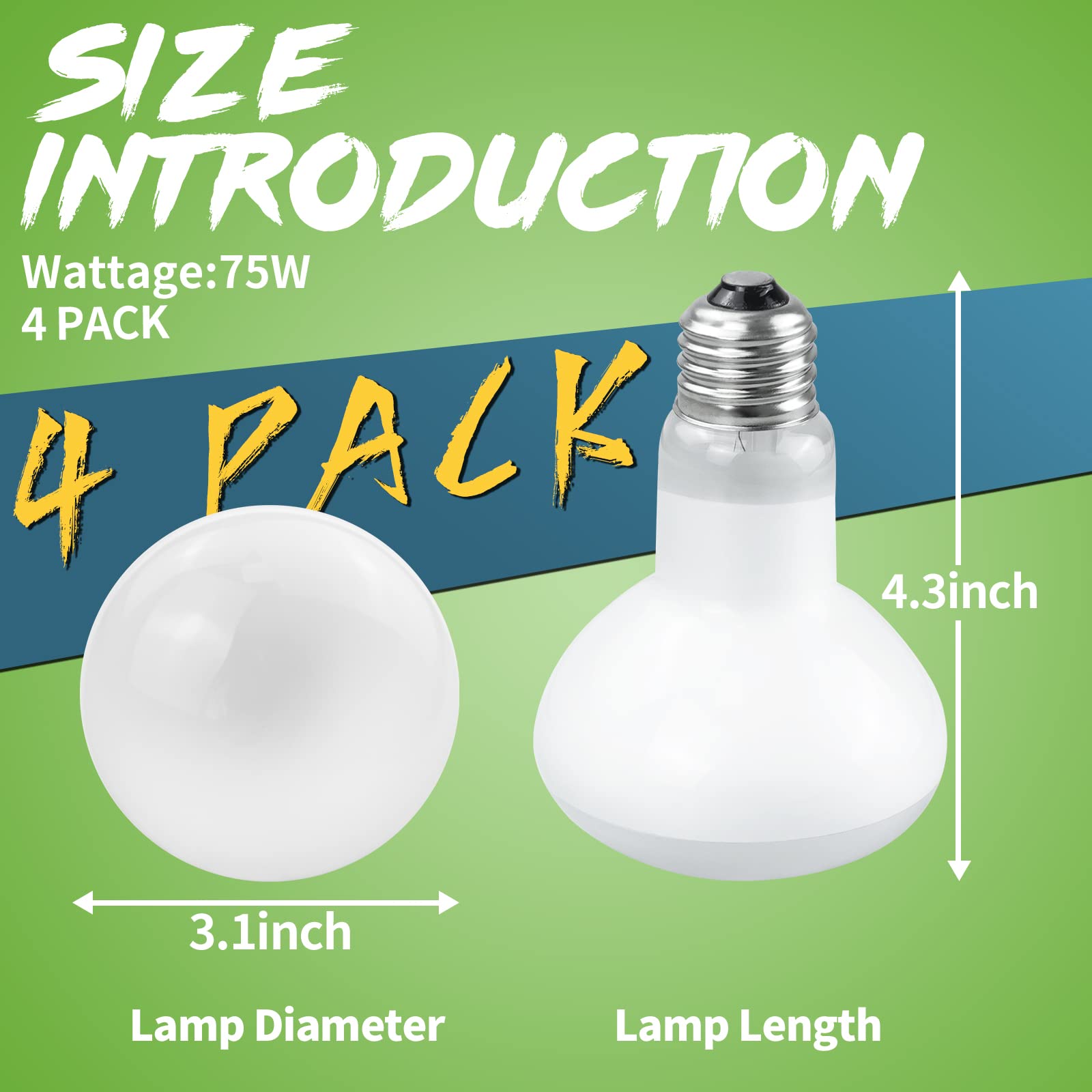 LUCKY HERP 4 Pack 100W Reptile Heat Lamp Bulb (2nd Gen), Amphibian Basking Light Bulb, Reptile Daylight Bulb for Turtle, Bearded