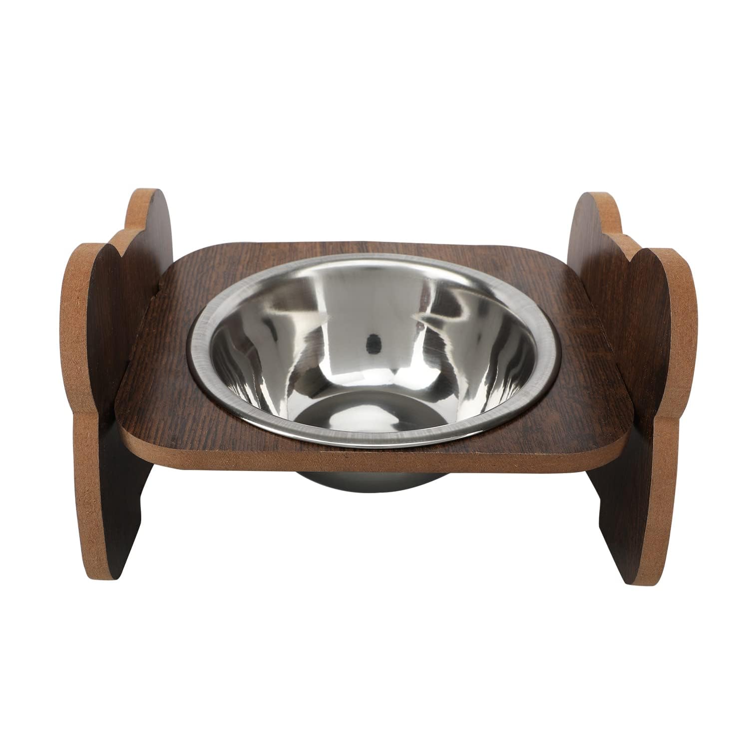 Emily Pets Elevated Wooden Pet Bowl With Stainless Steel Feeding Dish, Raised Food & Water Bowl Stand For Dogs And Cats, AntiSl
