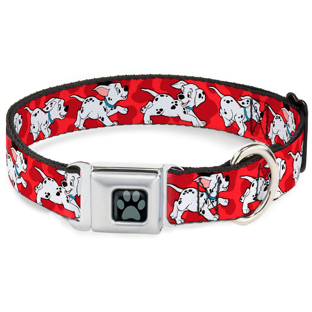 Buckle-Down Seatbelt Buckle Dog Collar - Dalmatians Running/Paws Reds/White/Black - 1.5 Wide - Fits 16-23 Neck - Medium