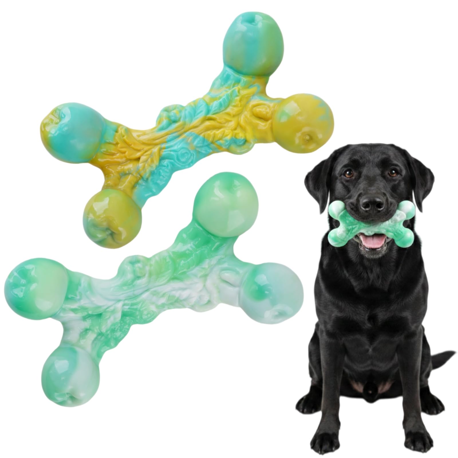 PETKN 2 Pack Nylon Dog Toys for Aggressive Chewers, Authentic Savory Bacon Flavor Tough Dogs Chew Toy,Teeth Cleaning and Trainin