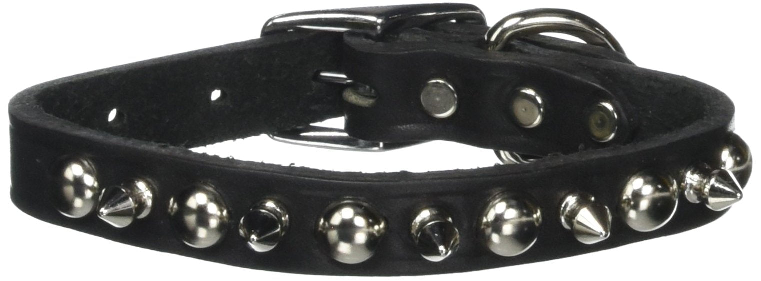 Omnipet Leather Brothers 102Lks-Bk16 3/4 X 16-Inch Regular Spiked And Studded Latigo Leather Dog Collar, Medium, Black