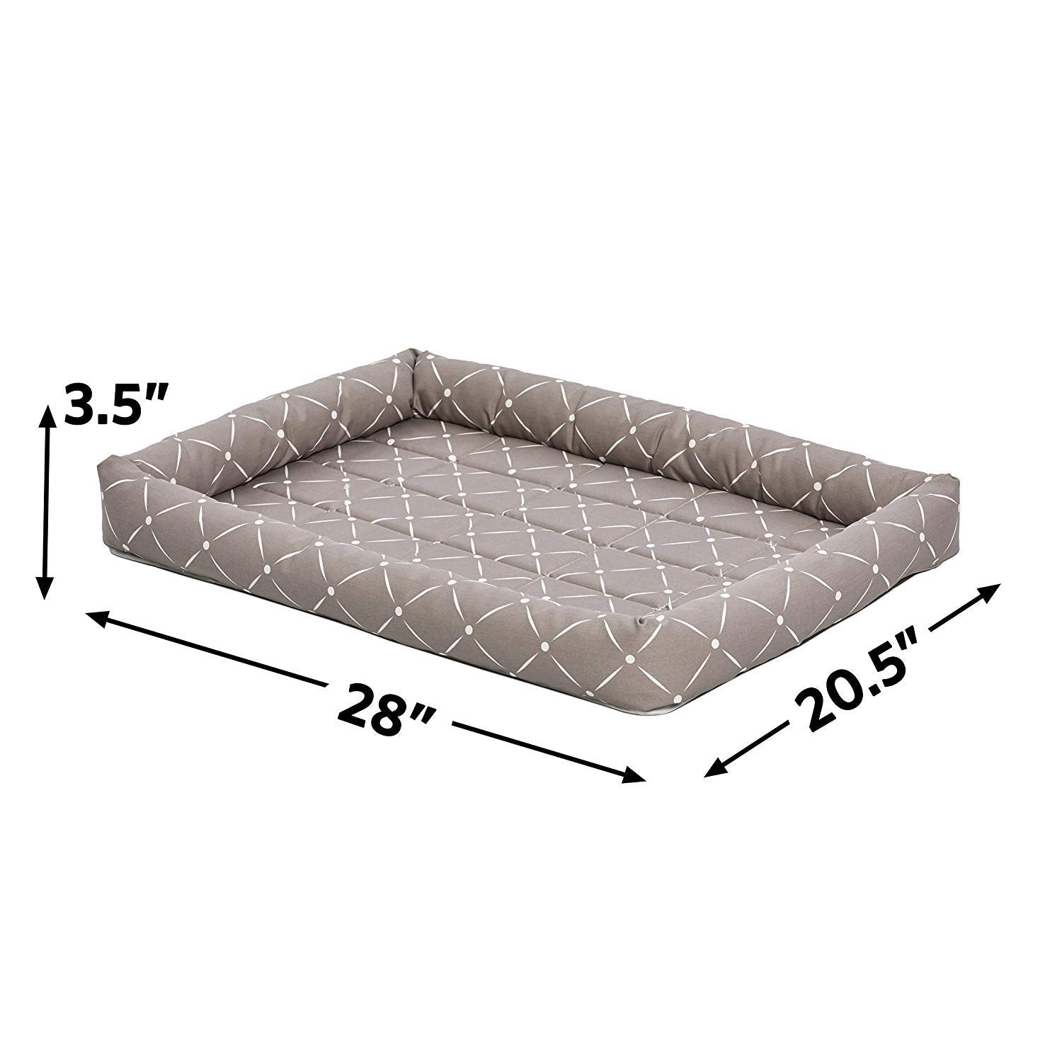 MidWest Homes for Pets Quiet Time Couture Ashton Bolster Pet Bed, Medium 29"L x 19"W x 2.3"Th, Mushroom & White, Model 40230-MRD