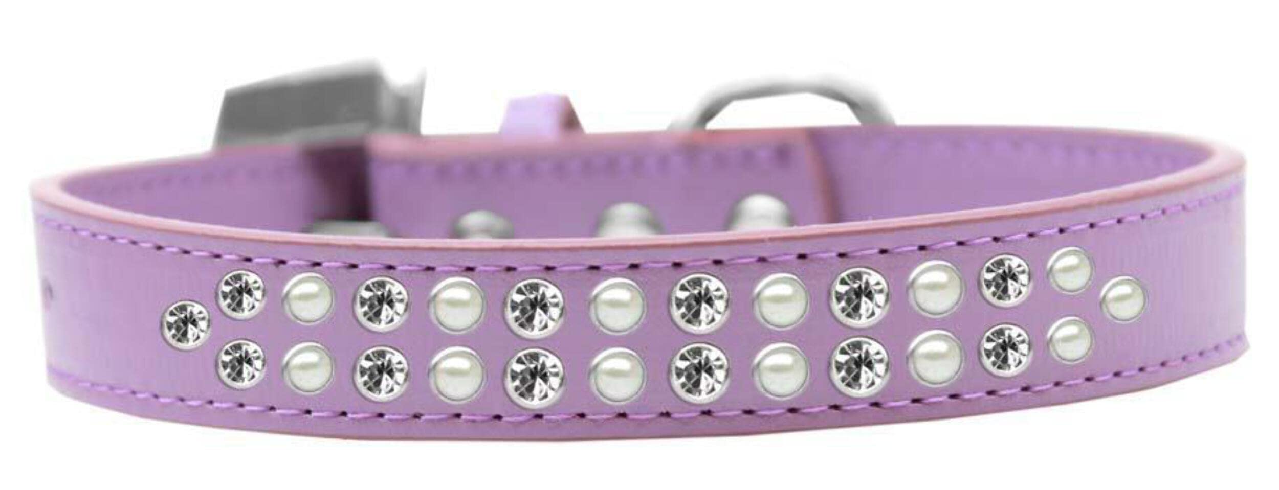 Mirage Pet Products Two Row Pearl and Clear Crystal Red Dog Collar, Size 16
