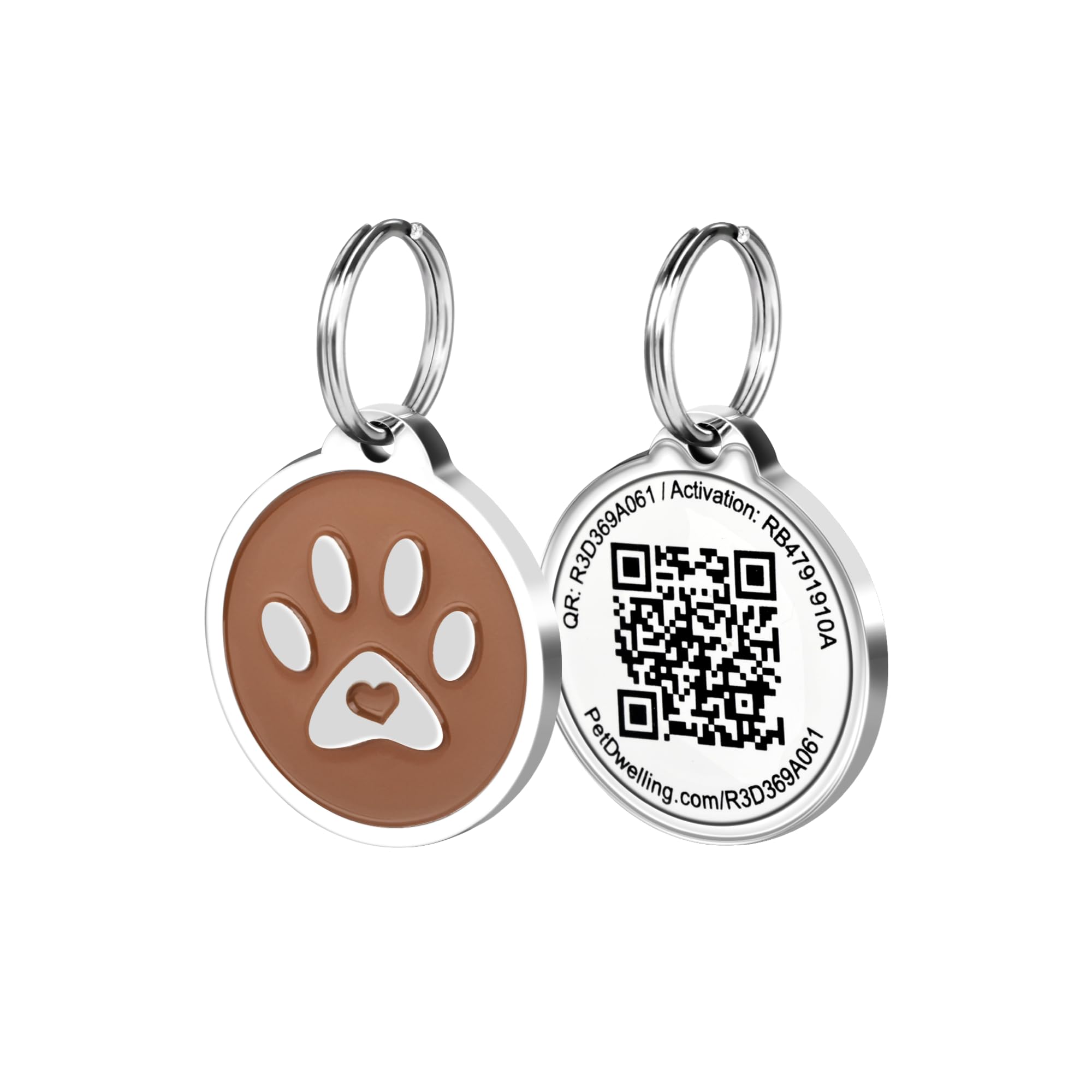 Pet Dwelling Premium Qr Code Pet Id Tags - Dog Tags And Cat Tags, Connect To Online Pet Profile, Receive Instant Scanned Tag Location Email Alert(Brown Paw)