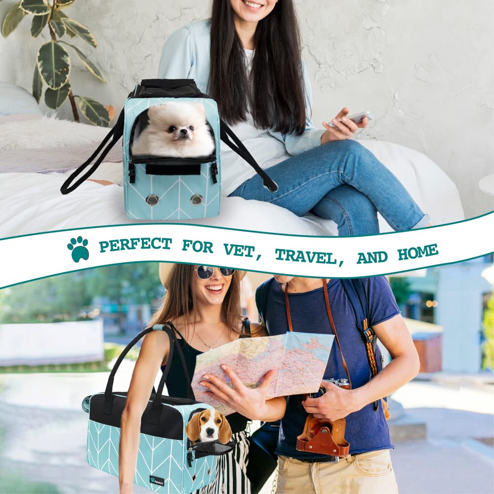 Petami Dog Purse Carrier For Small Dogs, Airline Approved Soft Sided Pet Carrier With Pockets, Ventilated Dog Carrying Bag For Puppy Cat, Dog Travel Supplies Bag, Sherpa Bed, Max 12 Lbs, Chevron Teal