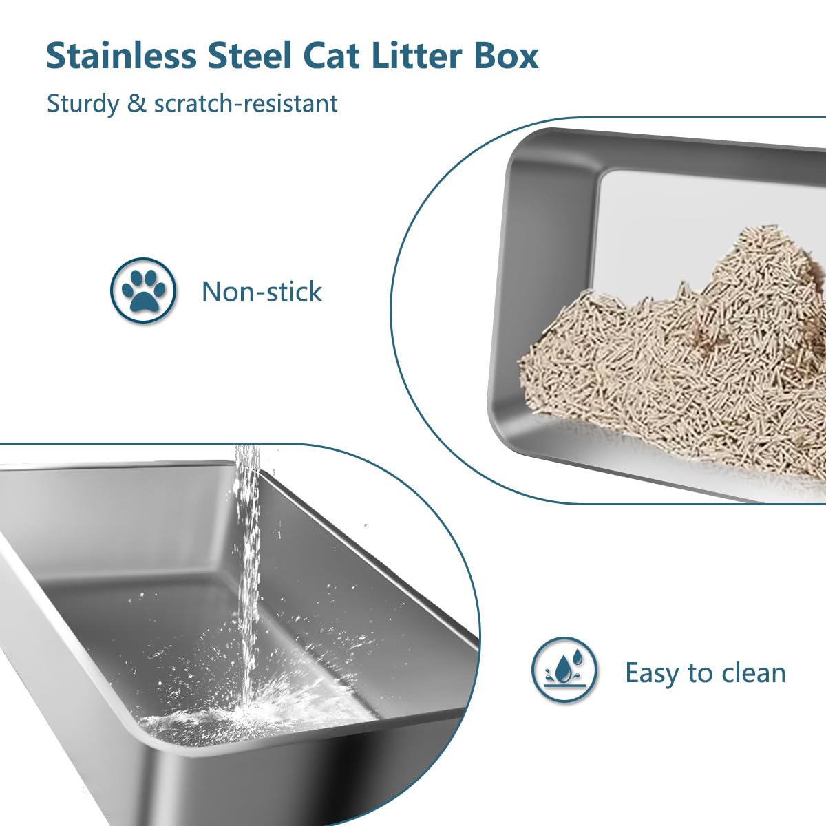 Lmebe 2 Pack Xl Large Enclosed Jumbo Stainless Steel Cat Litter Box,Kitty Metal Litter Box With Lid Footboard Litter Scoop Non-S