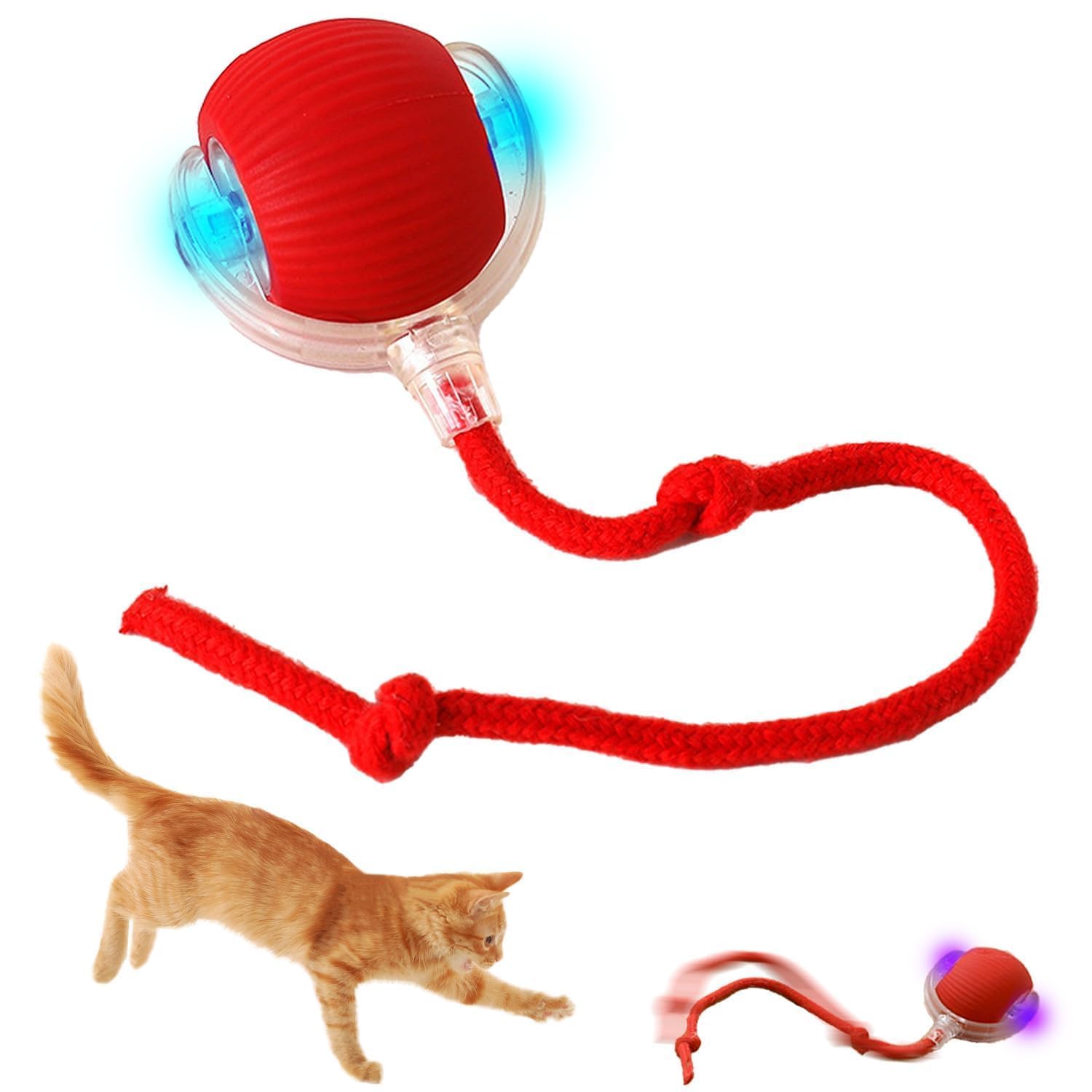 Zqiue Interactive Rope Ball Toy for Cats and Dogs Smart 360?Automatic Rolling Pet Toy Chewie Doggie Ball for Small & Large Pets 