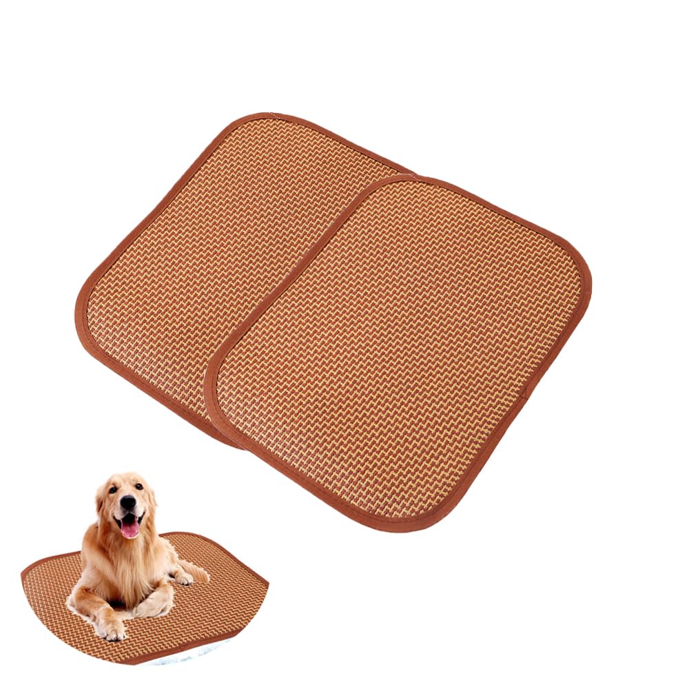 Utysty 2 Pack Cat Cooling Mat Self Cool Pad Seats Summer Bamboo Rattan Woven Sleeping Rest Mats For Pets Puppy Dog Kitty Kennels