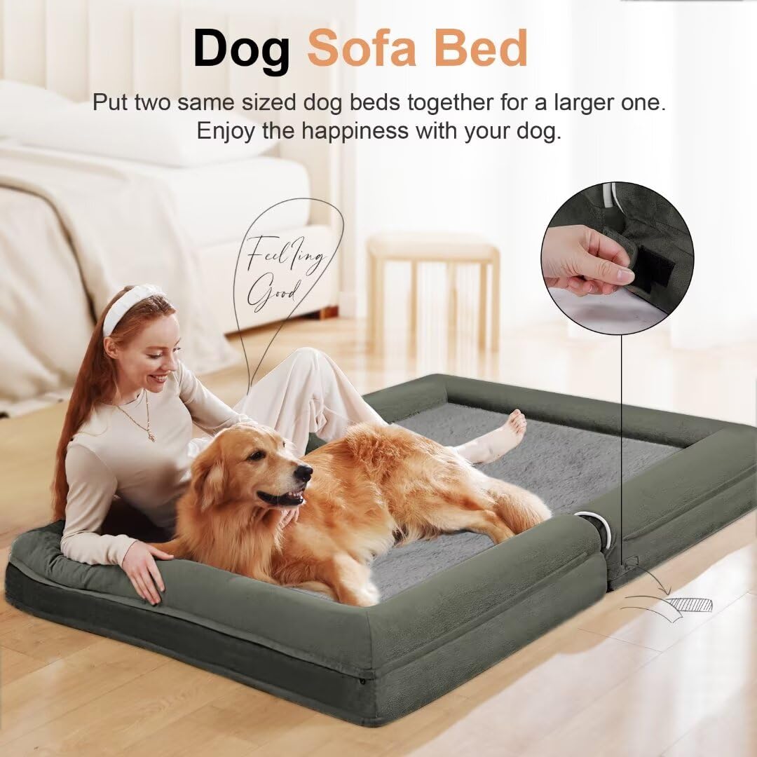 Large Dog Bed Orthopedic Washable: Beds Bolster Xl Bed Large Big Dogs Memory Foam Couch Sofa Waterproof With Removable Cover - Dark Green