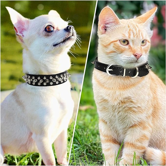 Hot Pink Spiked Dog Collar Chew Proof Spike Collar For Dogs Cats Pu Leather Rivet Studded Dog Collars For Small Dogs Adjustable
