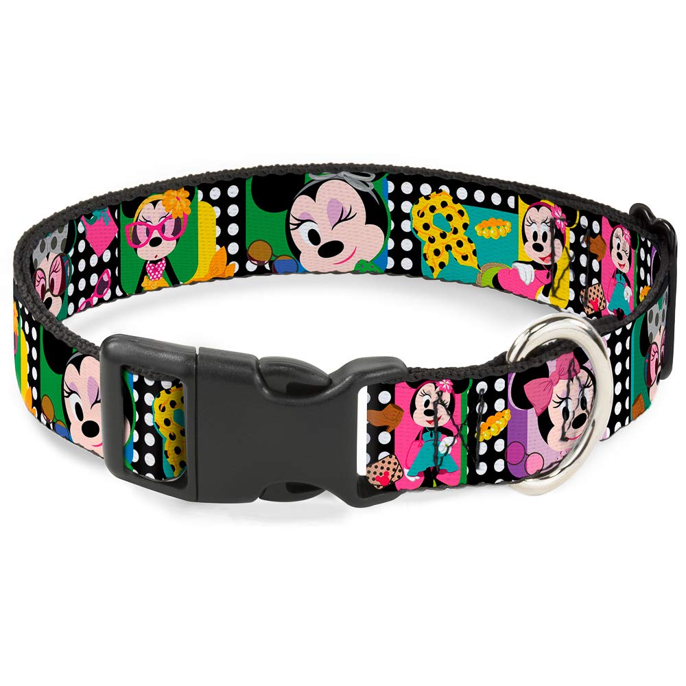 Buckle-Down Plastic Clip Collar - Mini Minnie Fashion Poses/Polka Dot Black/White/Multi Color - 1.5 Wide - Fits 13-18 Neck - Sma