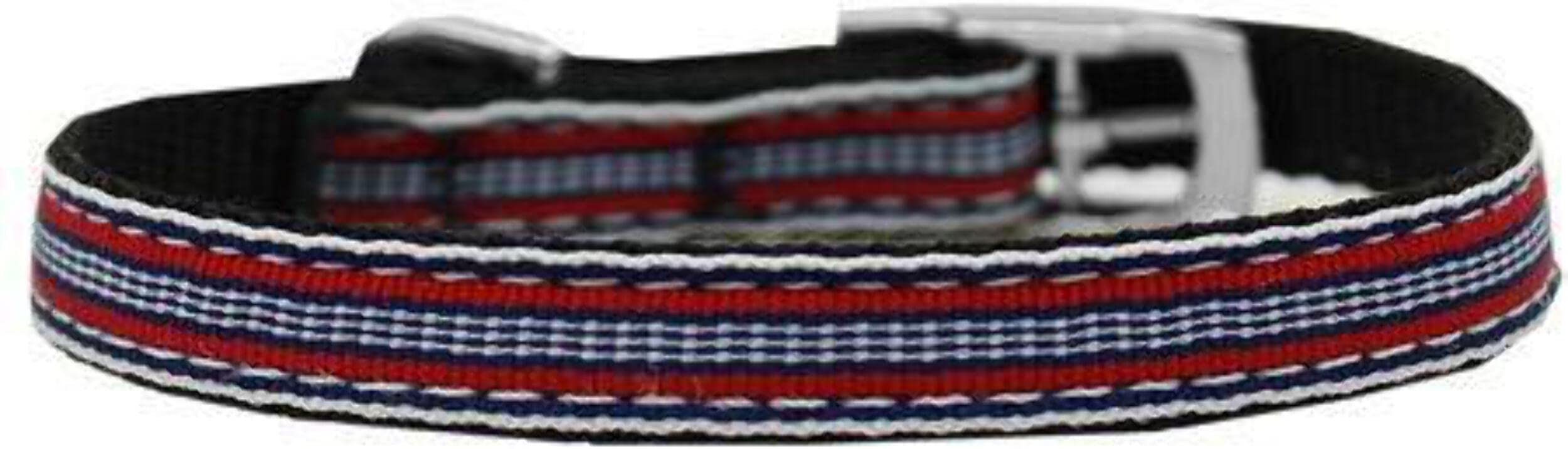Mirage Pet Products Preppy Stripes 3/8" Nylon Dog Collar with Classic Buckle, Size 12, Light Blue/Khaki