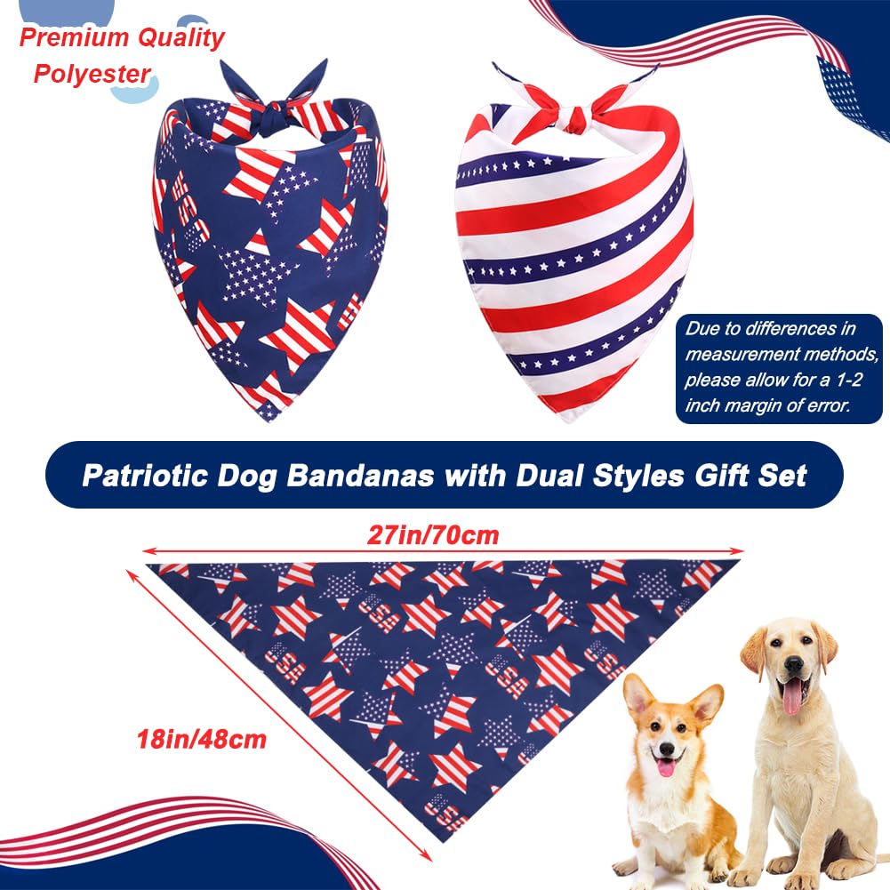 Szee 4Th Of July Dog Bandanas 2 Pack, Fourth Of July Dog Bandana, American Flag Pet Scarf With Star Pattern, Reversible Triangle