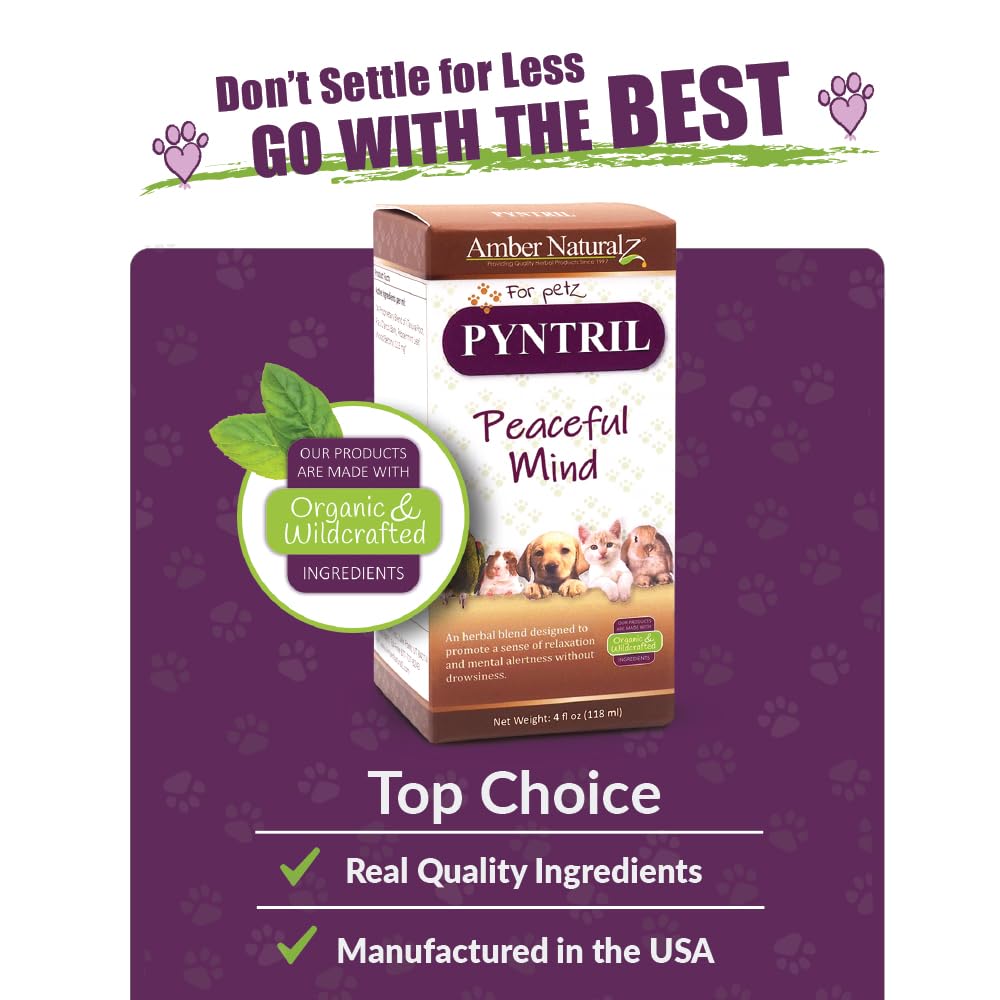 AMBER NATURALZ Pyntril Peaceful Mind Herbal Supplement for Dogs, Cats, Birds, Guinea Pigs, and Rabbits | Herbal Pet Supplement f