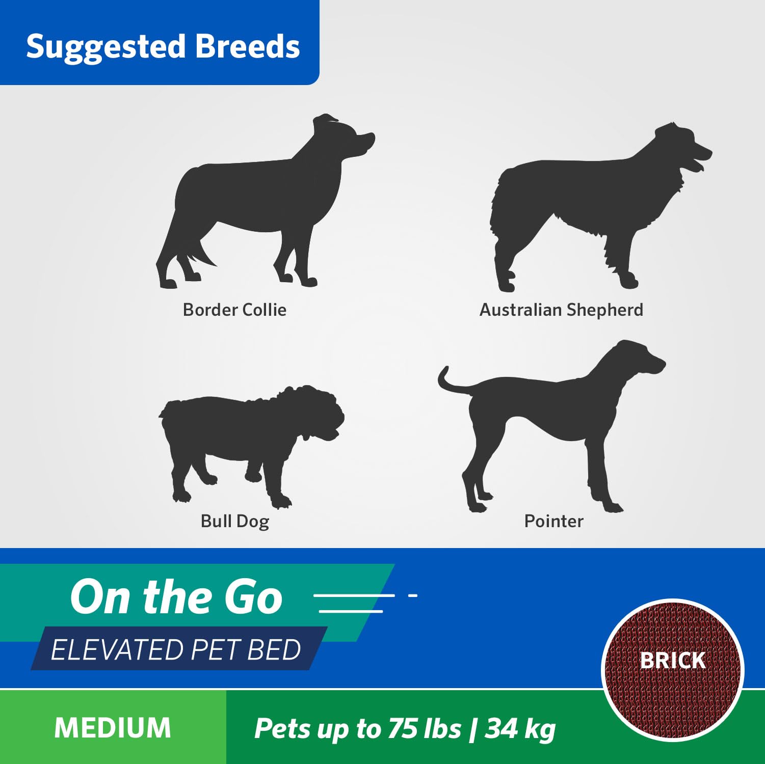 Coolaroo On The Go Pet Bed - Brick - Medium (30'' X 30'')