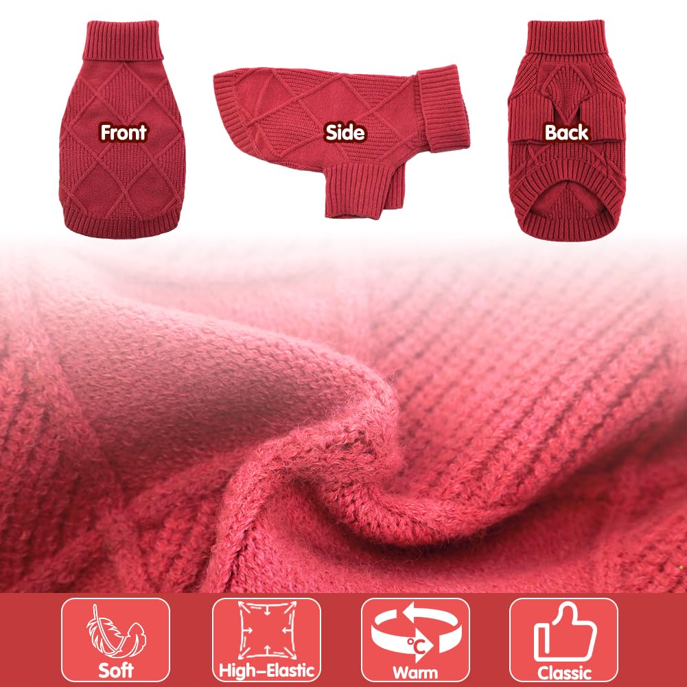 Emust Pet Sweater, Cute Dog Sweaters For Medium Dogs With Diamond Pattern, Warm Dog Sweater For Cold Weather, Red L