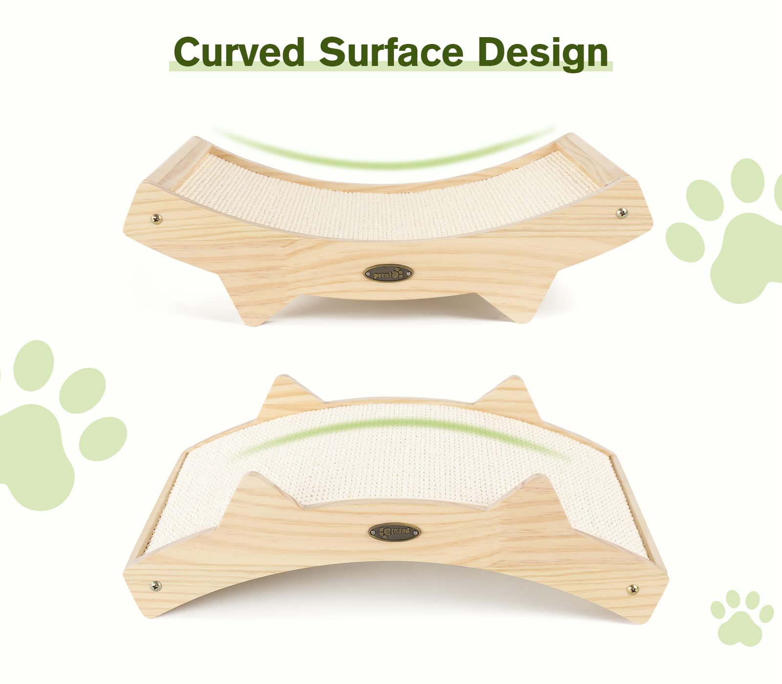 Pecute Cat Scratcher - Double-Sided Sisal Pad, 16.5x10.8in, Durable Wooden Structure, Beige