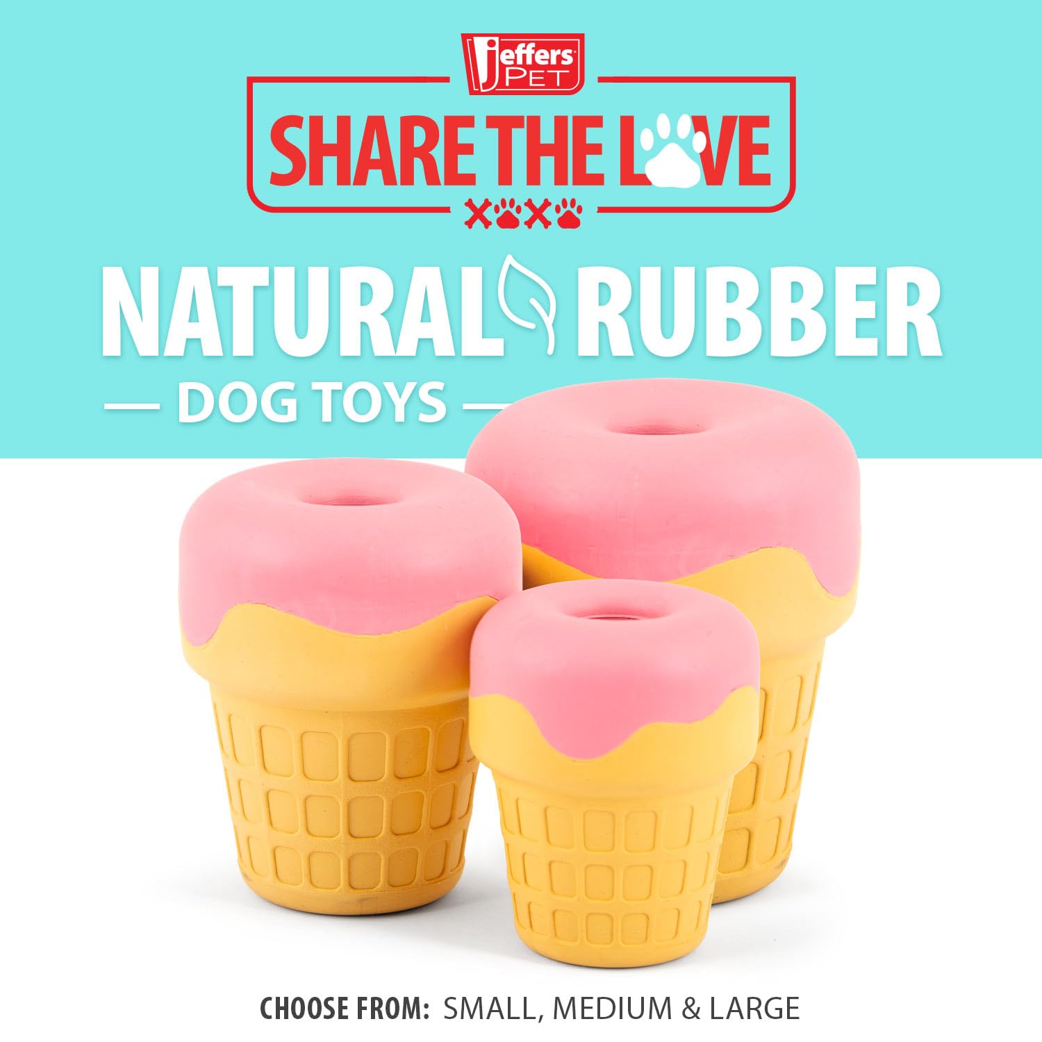 Jeffers Pet Natural Rubber Dog Chew Toy - Ice Cream Cone, Medium - Treat Dispensing, Vanilla Scent, Durable, Non-Toxic, Dishwash