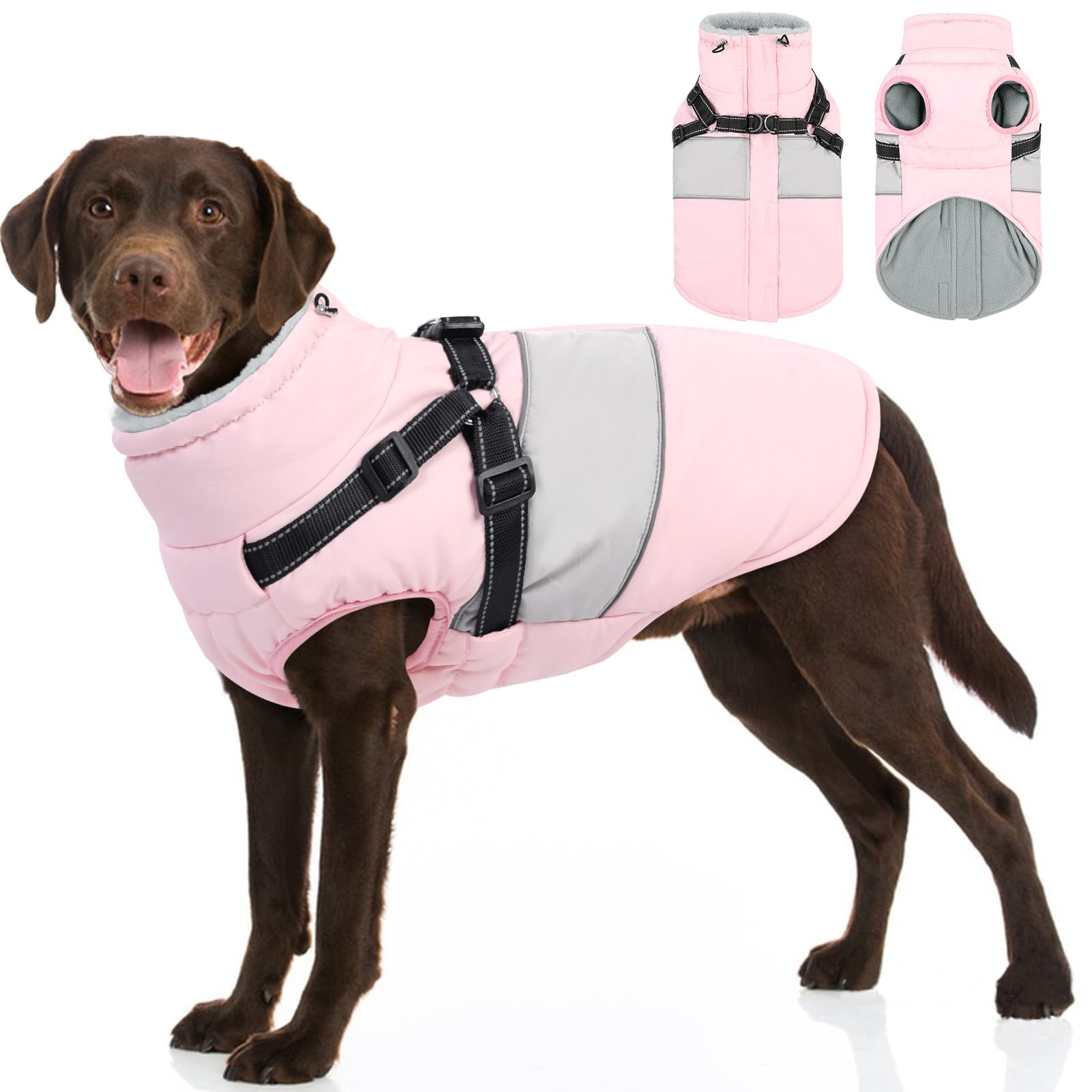 Sunfura Dog Coat, Xxxl Dog Jacket Winter With Harness Built In, Waterproof Pet Snow Jacket With Furry Collar For Chilly Day, Ref