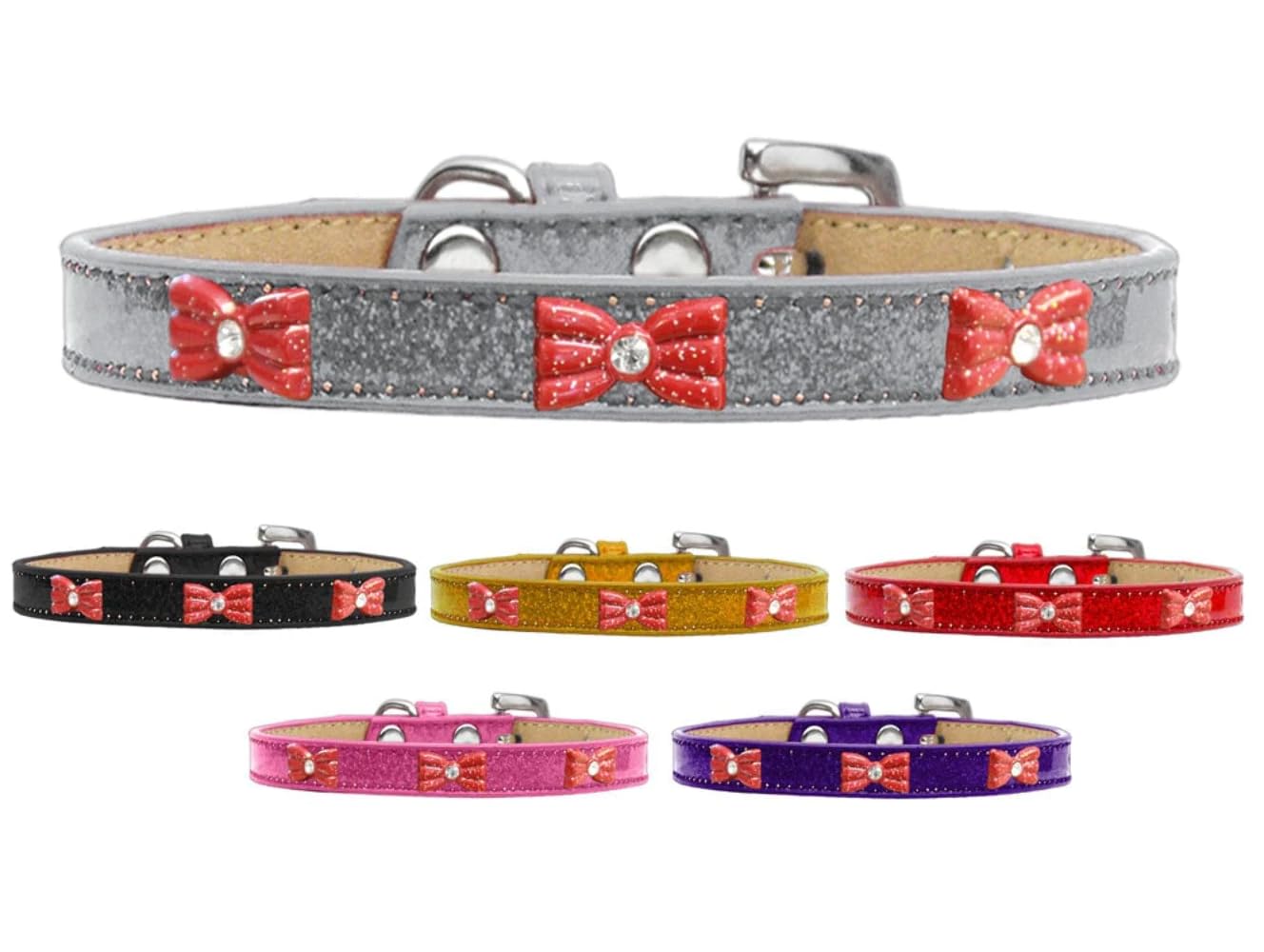 Dog, Puppy & Pet Widget Ice Cream Collar, Red Glitter Bow Pink 20