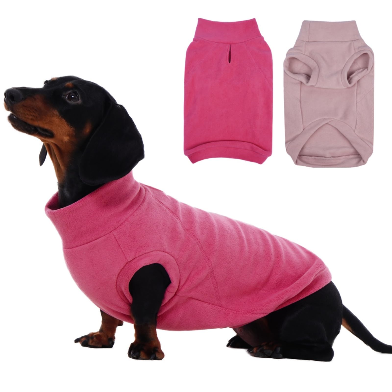 IECOii 2 Pack Fleece Dog Sweater Pullover for Weiner, Cozy Stretchy Thermal Winter Clothes for Medium Breeds with Leash Hole, So