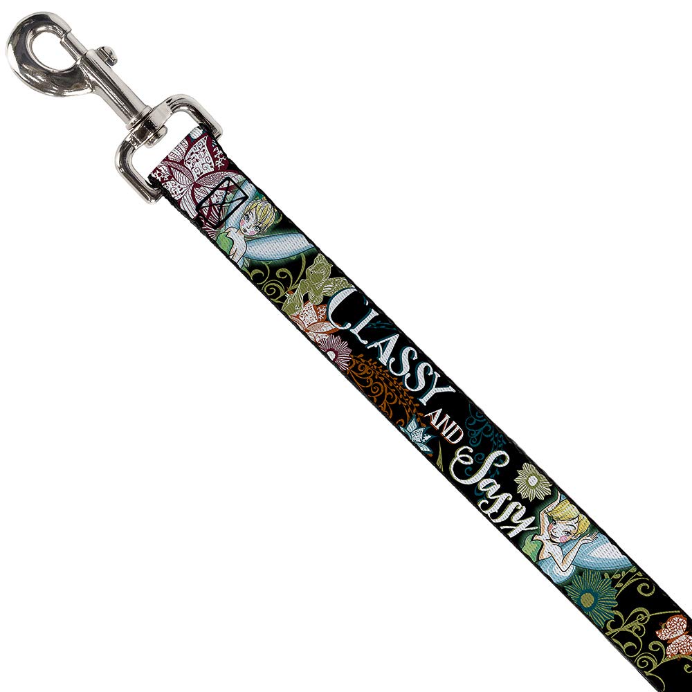 Buckle-Down Pet Leash - Tinker Bell Floral Collage Classy And Sassy - 6 Feet Long - 1.5'' Wide