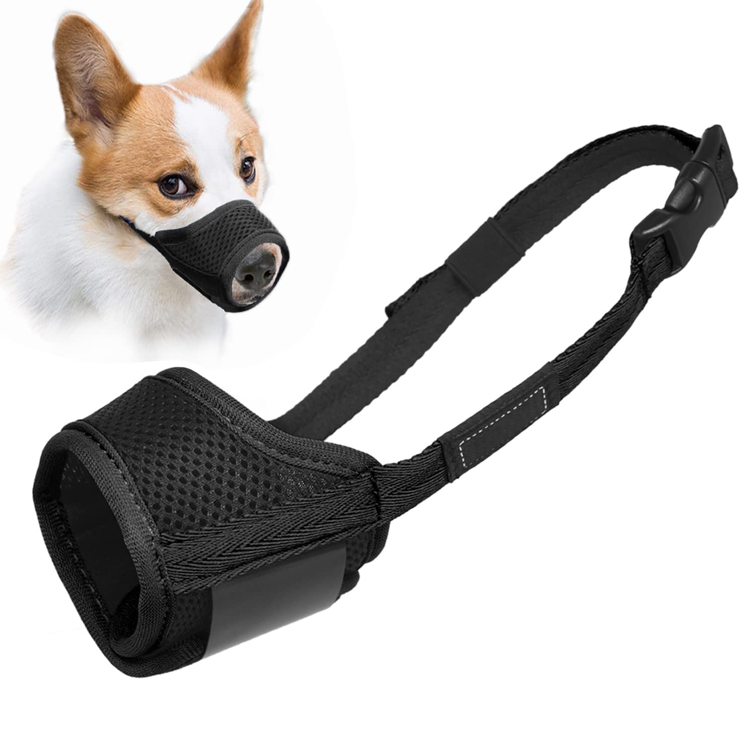 LUCKYPAW Dog Muzzle Anti Biting Barking and Chewing with Comfortable Mesh Soft Fabric and Adjustable Strap, Suitable for Small, 