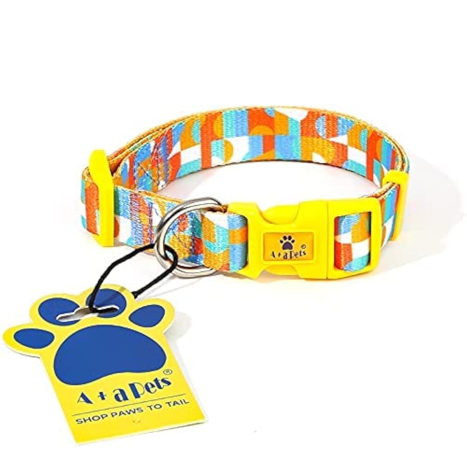 A+A Pets Tetris Collar For Dogs & Cats | Waterproof Adjustable For All Breeds (Yellow, L)
