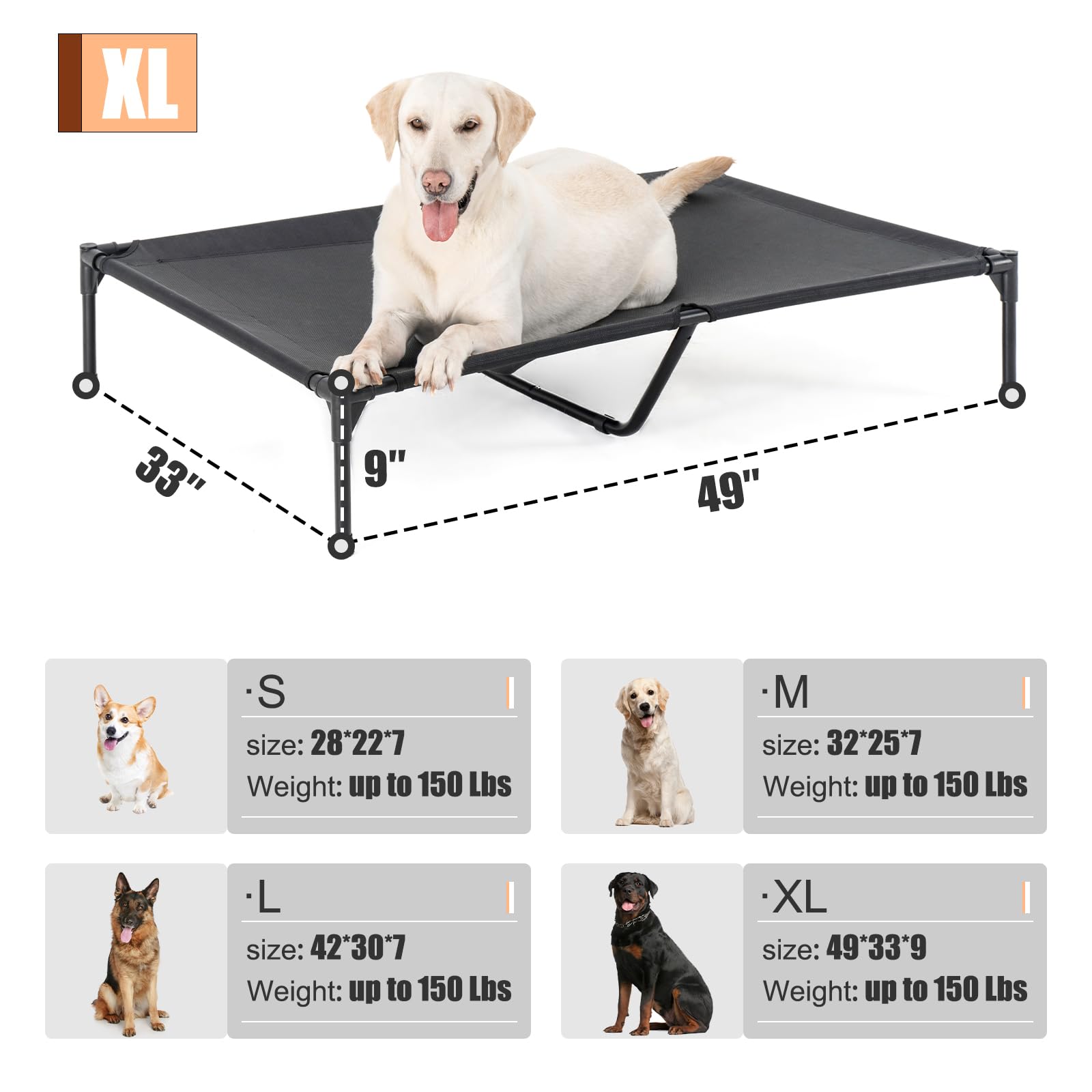 Garnpet XL Elevated Dog Bed - Heavy Duty Pet Cot with Durable Recyclable Mesh, Green, Ideal for Large Dogs, Indoor & Outdoor Use