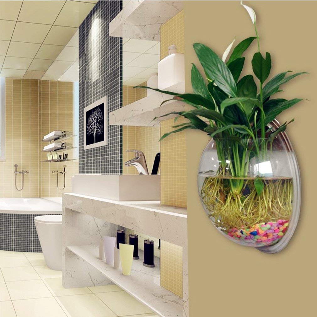 Prugna Wall-Hanging Fish Bowl Acrylic Wall-Mounted Plant Pot 1 Gallon Fish Tank 11.5-Inches Decoration Planter