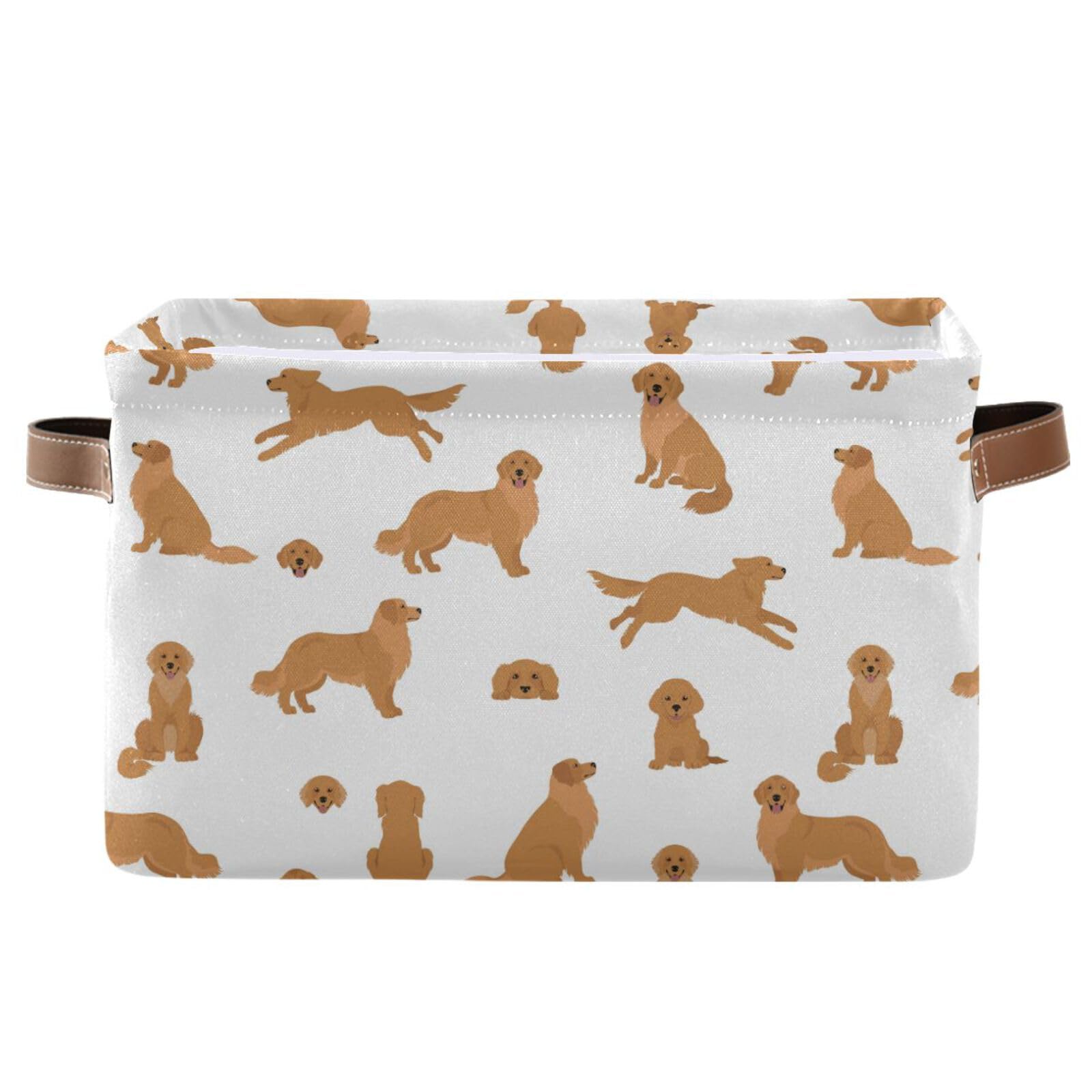 Wamika Golden Retriever Dog Storage Basket Fabric Pet Toys Baskets Cute Puppy Dogs Open Home Storage Bins Boxes Foldable Organiz