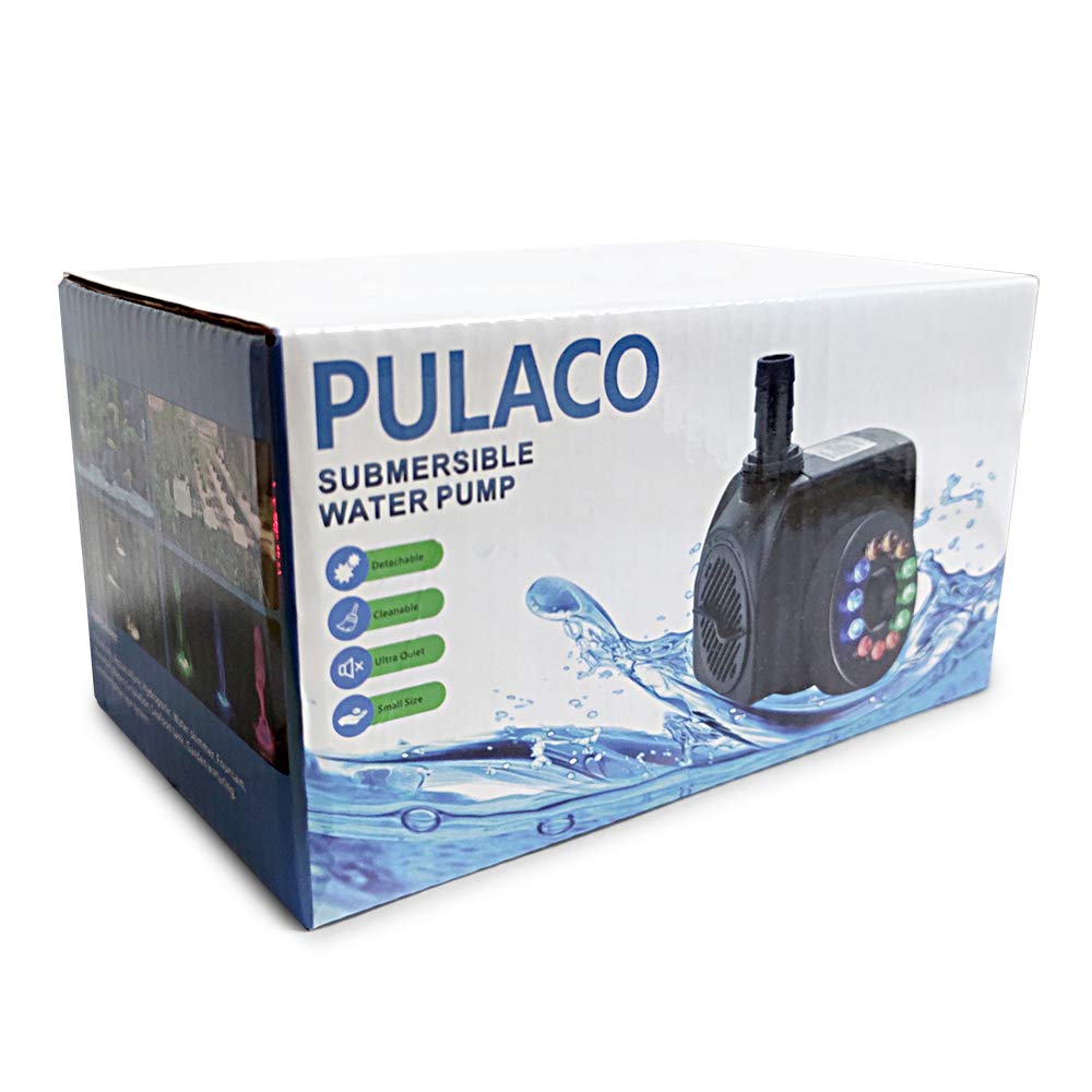 Pulaco 10Watt 160Gph Submersible Fountain Pump Wiht Led Light For Water Feature, Outdoor Pond, Aquarium Fish Tanks, Home D?Cor F