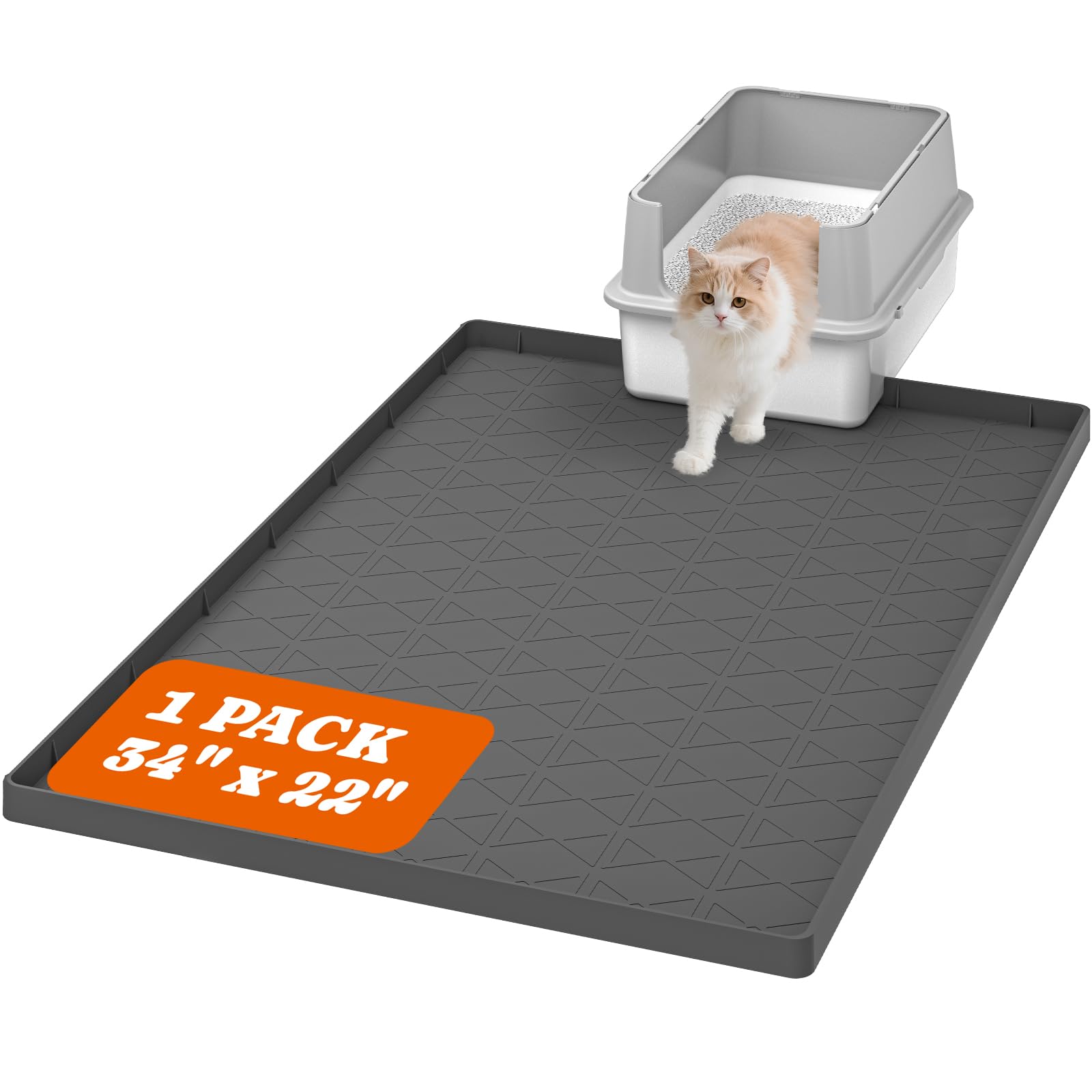 Pawtners Cat Litter Mat, Large 34 x 22 Litter Box Mat, Easy to Clean Cat Litter Box Mat, Non-Slip Kitty Litter Mat for Floor, Wa