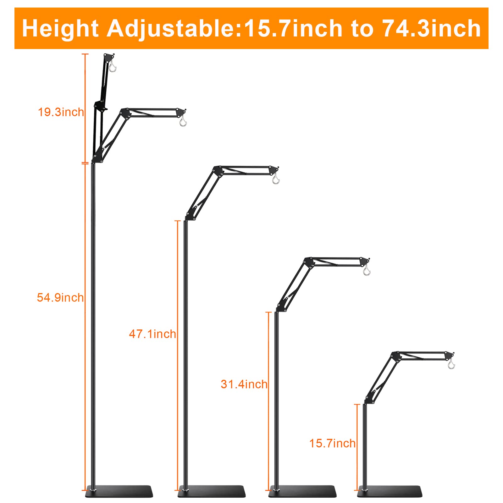 DXOVEEN Reptile Lamp Stand - Adjustable 15.7-74.3" Metal Light Holder for Bearded Dragons, Turtles, Snakes - Black