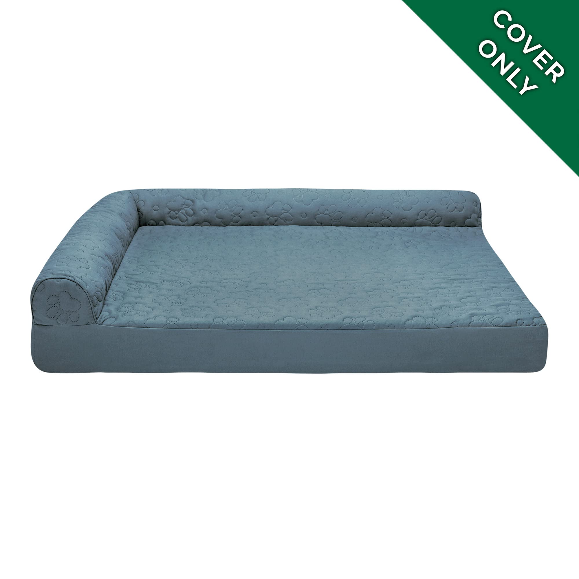 Furhaven Replacement Dog Bed Cover Pinsonic Quilted Paw L Shaped Chaise, Machine Washable - Bluestone, Jumbo (X-Large)