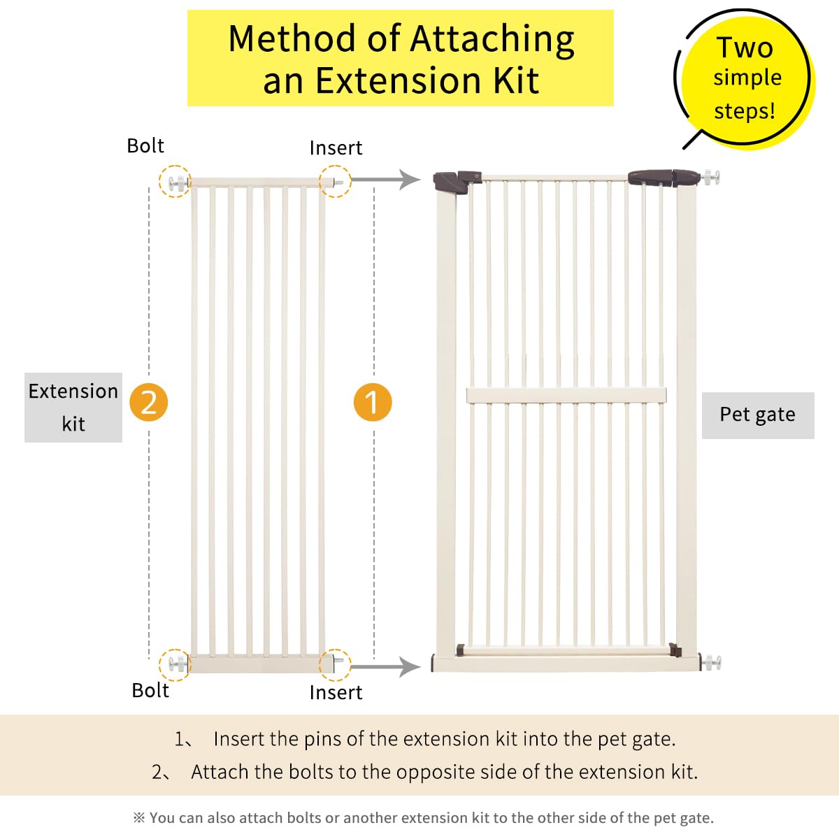 Lumizone Extra Tall Pet Gate - 55.12" High, 16.73" Wide Extension Kit, Cream White, Plastic Material