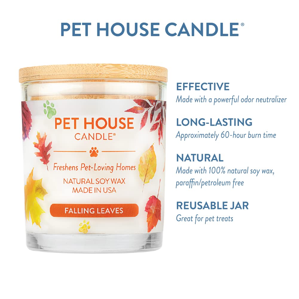 One Fur All Pet Friendly Candle, 9 OZ Plant-Based Scented Candle, Clean Burning, Long Lasting Air Freshener for Home, Falling Le