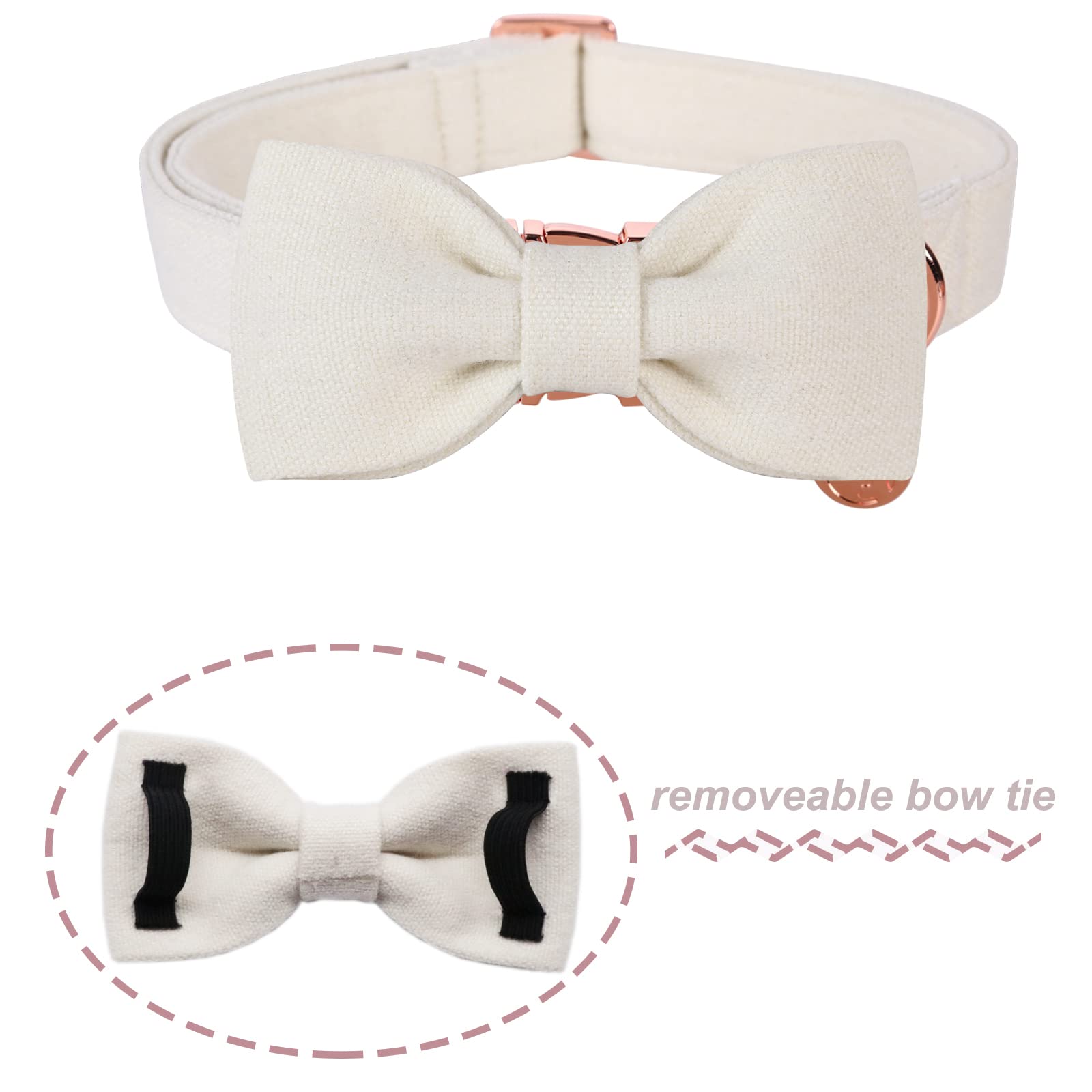 Dogwong Cotton Dog Collar With Bow, White Pet Collar Wedding Dog Collar Durable Adjustable Dog Collar For Small Medium Large Dog