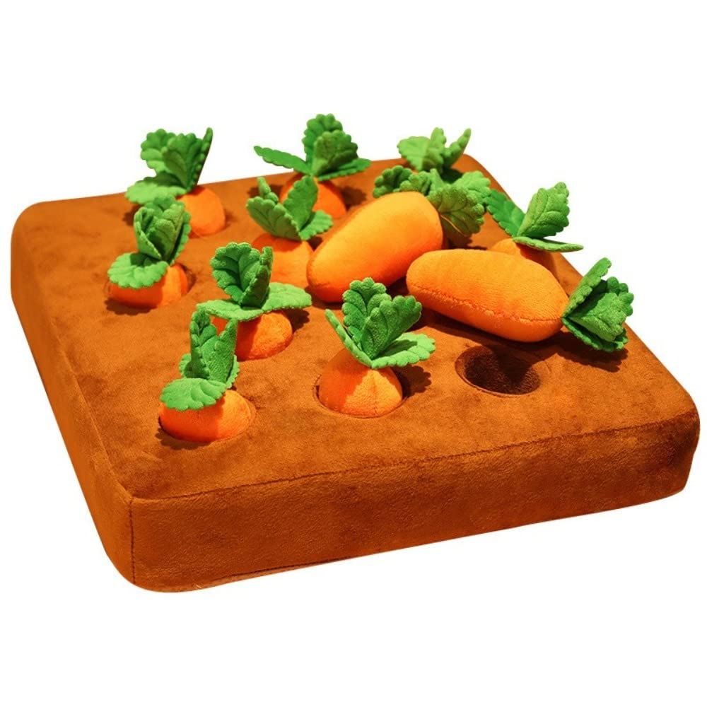 Ulbek Carrot Dog Toy - Snuffle Mat, Plush Puzzle, Enrichment and Interactive Hide and Seek Pet Toy With 12 Carrots