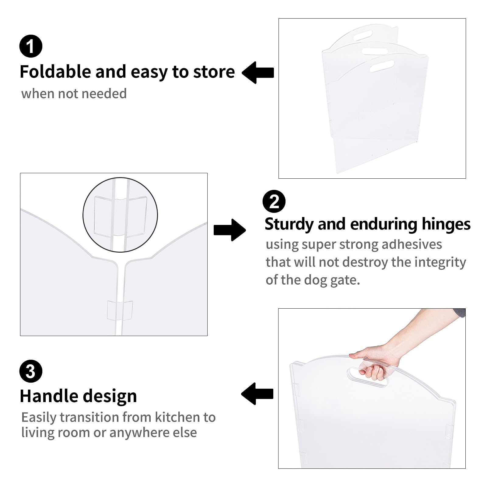 Feoyoho Clear Acrylic 3-Panel Freestanding Dog Gate - 60''W x 24''H, Folding Barrier for Indoor Use, Ideal for Dogs and Cats
