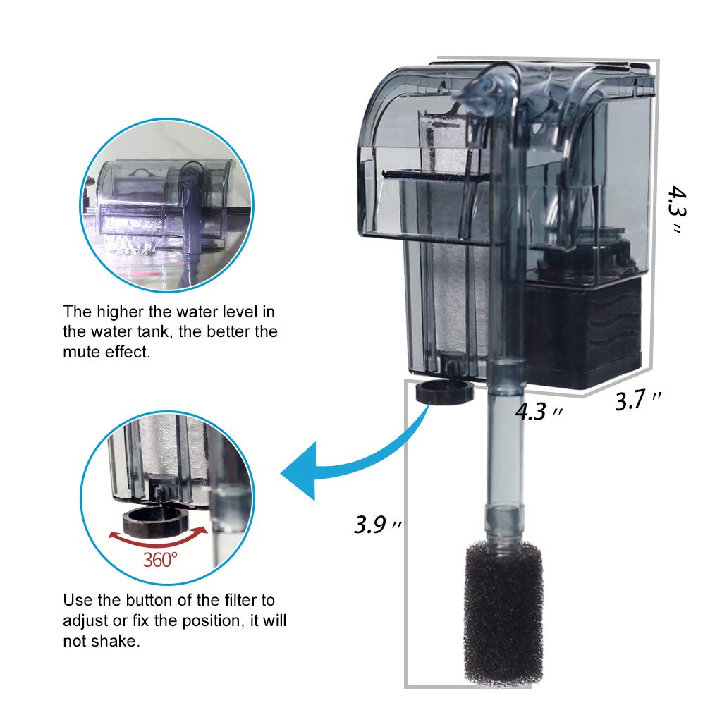 Boxtech Aquarium Hang On Filter - Power Waterfall Suspension Oxygen Pump - Submersible Hanging Activated Carbon Biochemical Wall