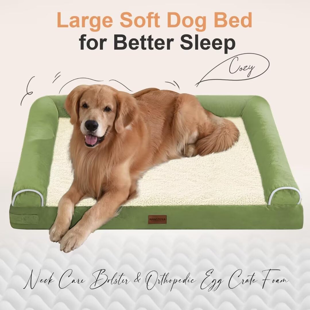 Large Dog Bed Orthopedic Washable: Jumbo Dog Bed Bolster Extra Large Dogs Egg Crate Foam Sofa Couch Waterproof Removable Cover - Grass Green