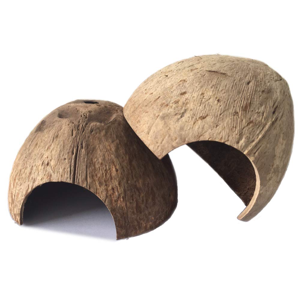 Pinvnby 2 Pcs Natural Coconut Reptile Hideouts Lizard Coco Hut Hermit Crab Hut Aquarium Fish Hide Cave Spider Snail Climber Toys