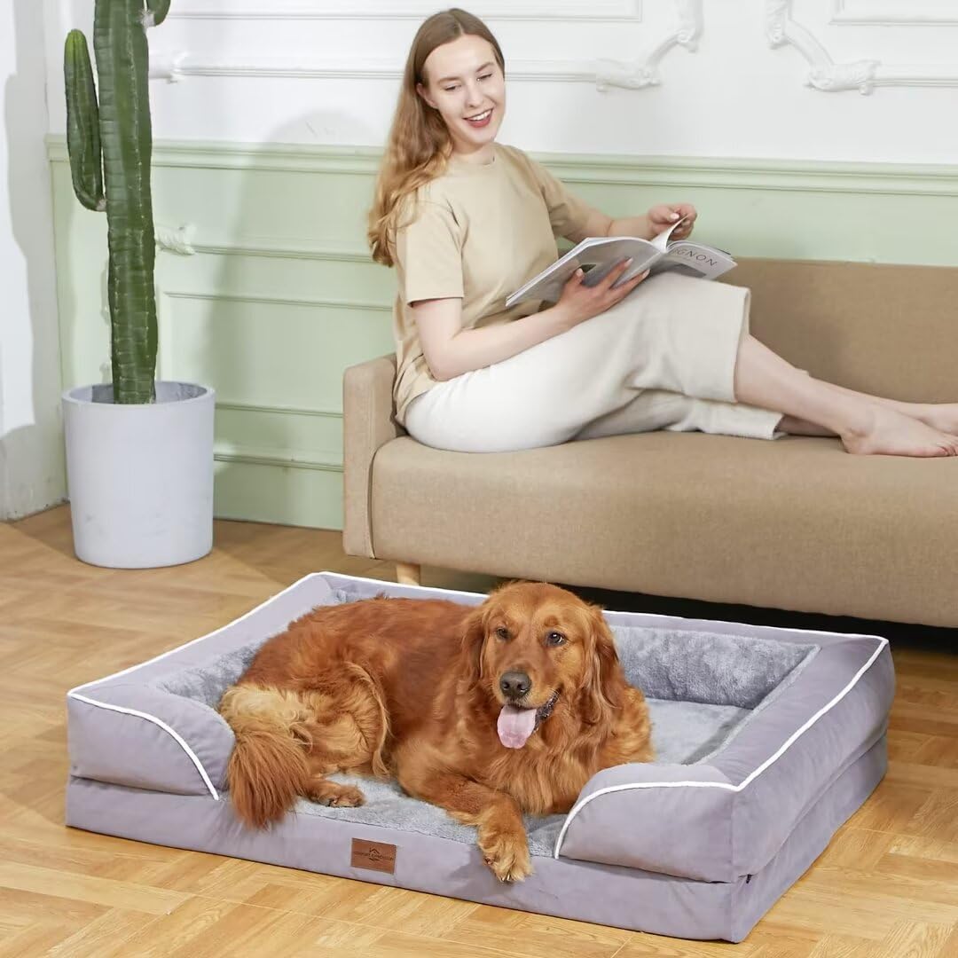 Comfort Expression Jumbo Dog Bed For Extra Large Dogs, Jumbo Breed Waterproof Orthopedic Dog Bed, Pv Washable Dog Sofa Bed With Removable Cover & Non-Slip Bottom(Jumbo,Purple)
