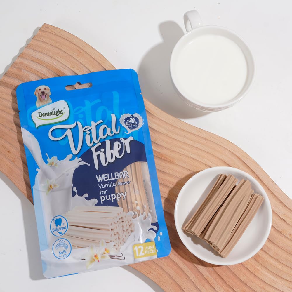 Dentalight Faywell Vital Fiber Wellbar Puppy Chew Treats, Contain Goat Milk Powder, Rich in Calcium and Protein, Soft Vanilla Te