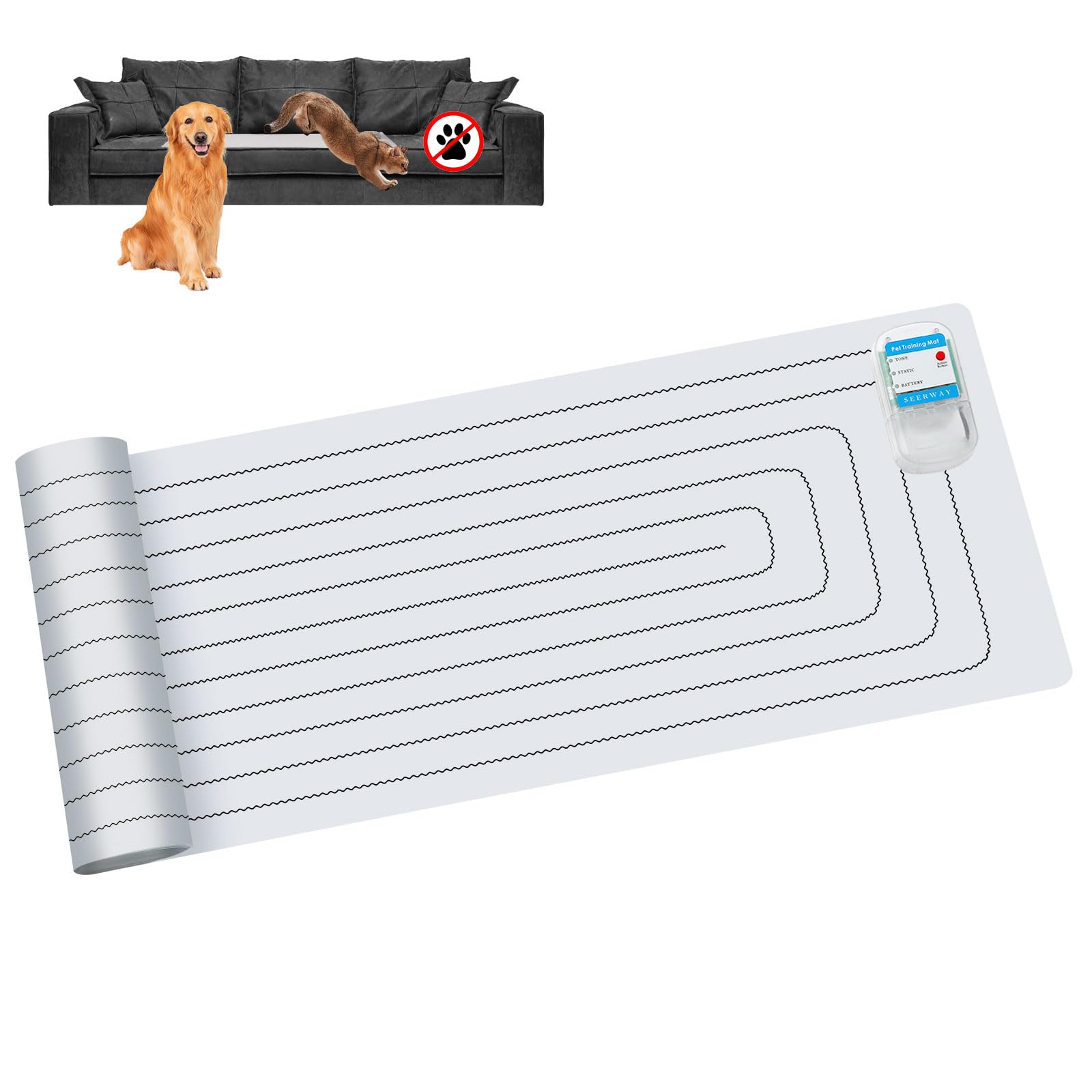 Seerway Scat Pet Shock Mat Indoor, Safe Shock Training Pads For Dogs And Cats, Electric Repellent Mat Keeps Pets Off Couch, Sofa